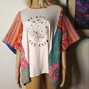 Be Still And Know Kantha Patchwork Tunic XL & Under Upcycled Handmade Boho
